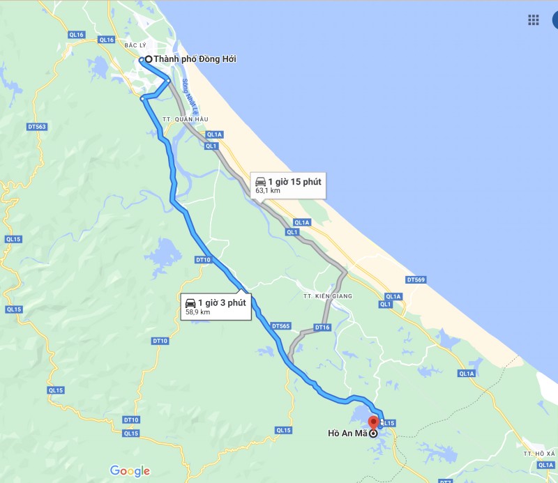 Hồ An Mã Quảng Bình cách trung tâm Đồng Hới 56km về phía Tây, mất khoảng 1 giờ đi xe.