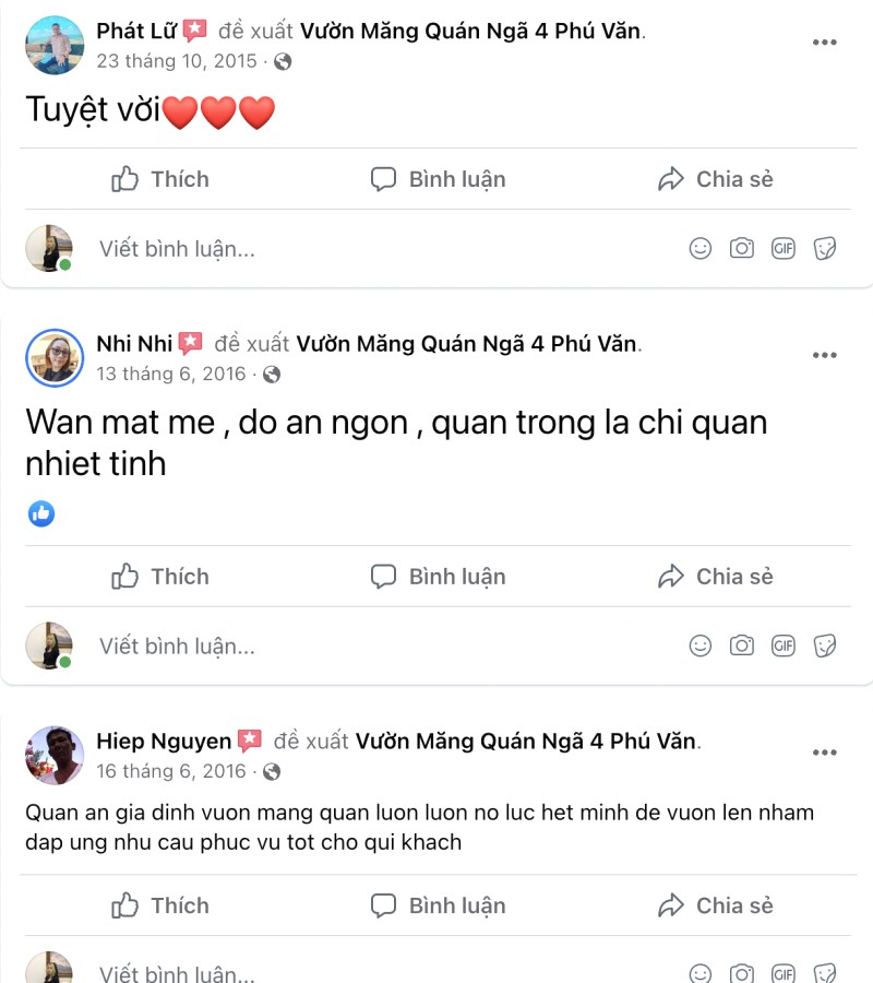 Đánh giá khách hàng Vườn Măng Quán