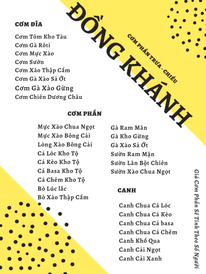 Tiệm Ăn Đồng Khánh Vĩnh Long: Thực đơn cơm phần phong phú, đổi món thường xuyên.