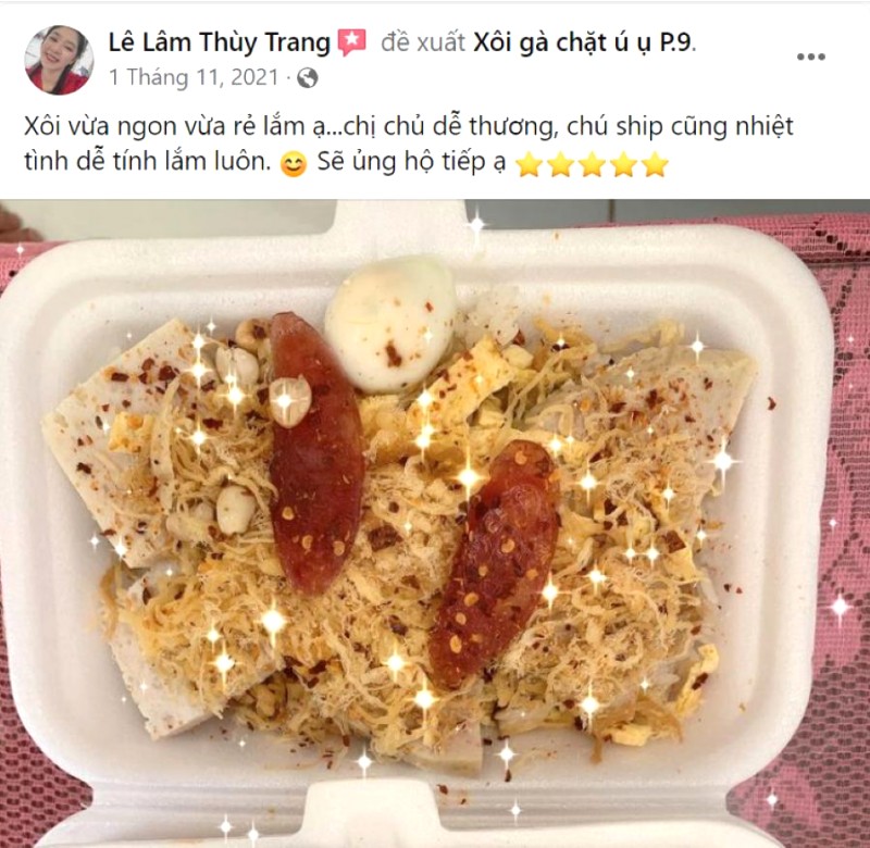 Lòng khen ngợi của chị Thùy Trang dành cho quán.