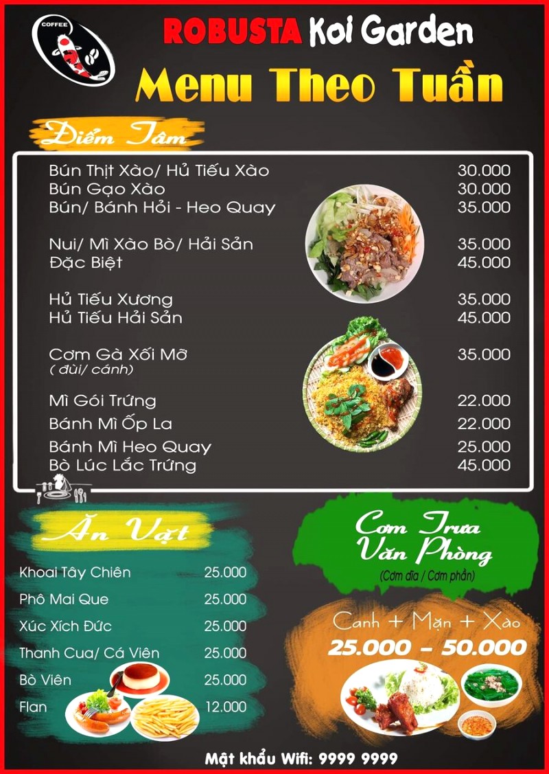 Menu điểm tâm đa dạng ở quán