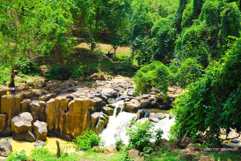 Thảm thực vật xanh mướt hai bên Thác Đứng mang đến cảm giác hòa mình với thiên nhiên. (Ảnh: Cổng TTĐT Bình Phước)