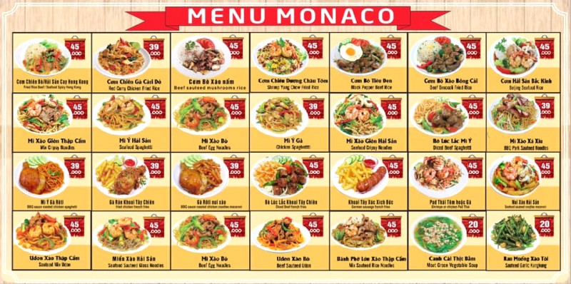 Menu đa dạng, giá cả phải chăng, từ Á sang Âu.