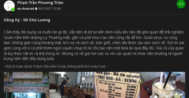 Khách hàng đánh giá về mì Chú Lường Cần Thơ: