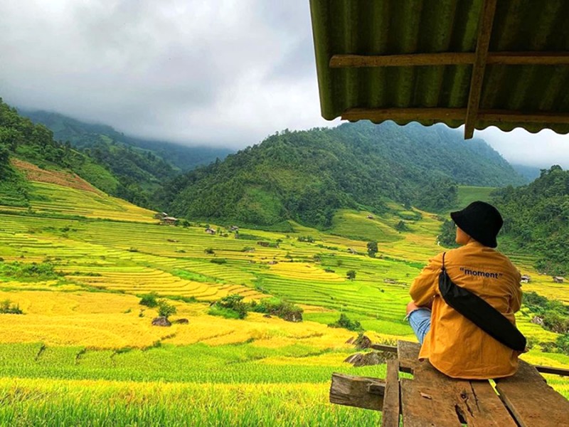 Ngồi bên hiên nhà, phóng tầm mắt ra xa, bạn sẽ thấy Nậm Cang rực rỡ trong mùa lúa chín.