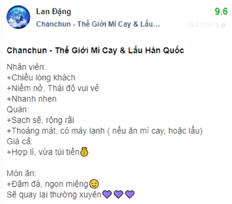 Chanchun Thế Giới Mì Cay và Lẩu Hàn Quốc ghi điểm bởi món ngon rẻ, phục vụ nhanh nhẹn, nhân viên niềm nở.