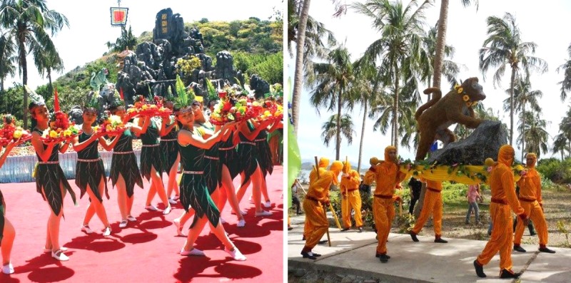 Lễ hội hoa quả sơn trên đảo Khỉ mang đến trải nghiệm trọn vẹn với các tiết mục được chuẩn bị công phu, tỉ mỉ.