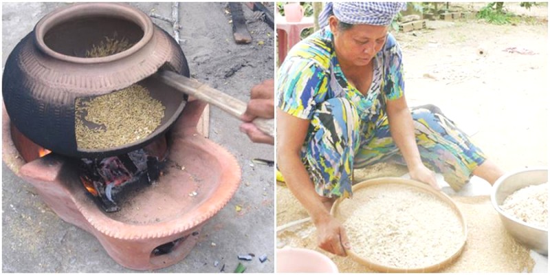 Cốm ngon là bí quyết cho bánh tét cốm dẹp Sóc Trăng.