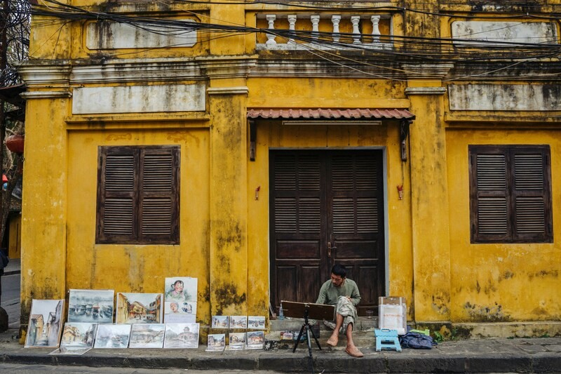 Tranh đơn giản phố cổ Hội An.