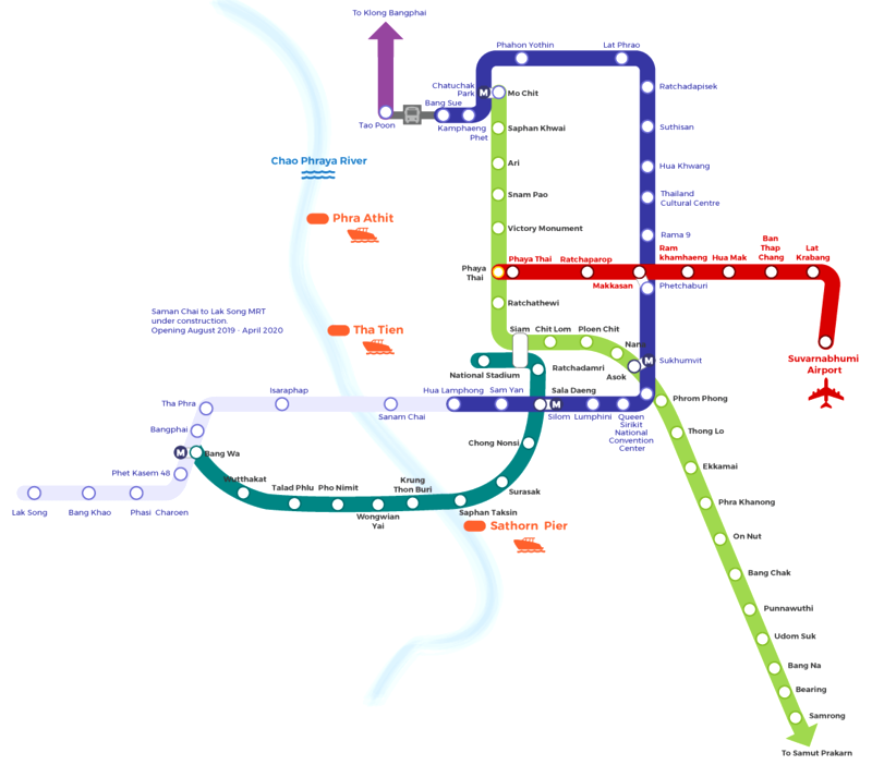 Tuyến Sukhumvit: Xanh lá nhạt, Silom: Xanh ngọc đậm.