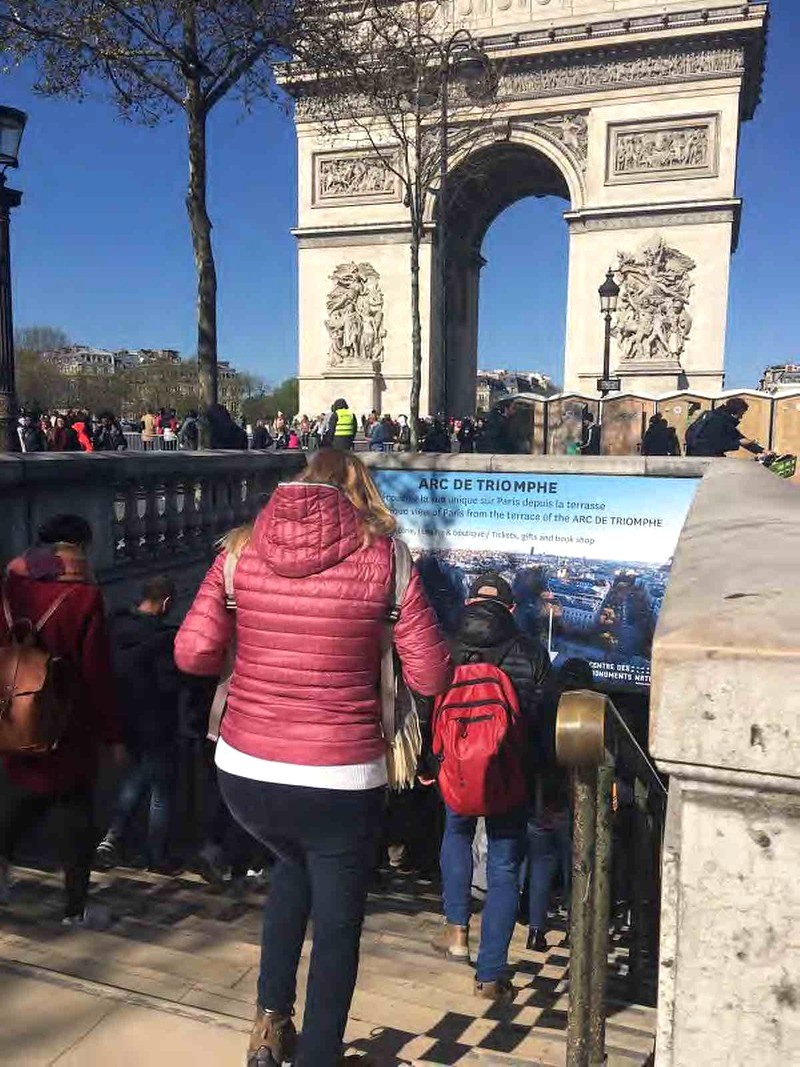 Du khách đi xuống hầm để thăm Khải Hoàn Môn từ Place Charles de Gaulle (Place de l'Étoile).