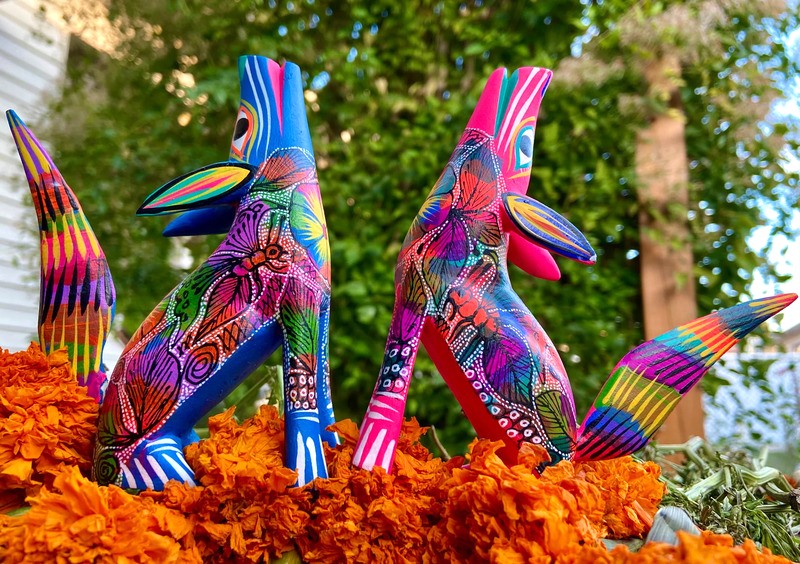 Alebrijes là những tác phẩm điêu khắc thủ công từ gỗ copal, mô phỏng sinh vật huyền bí Mexico, được vẽ bởi các nghệ nhân ở Oaxaca.