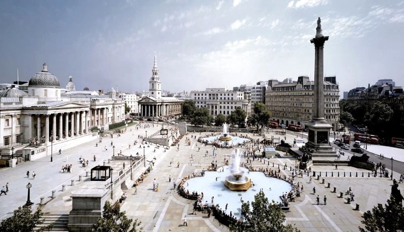 Trafalgar Square, trung tâm London, là địa điểm lý tưởng cho các sự kiện văn hóa cộng đồng quy mô lớn. (Ảnh: arquitecturaviva)