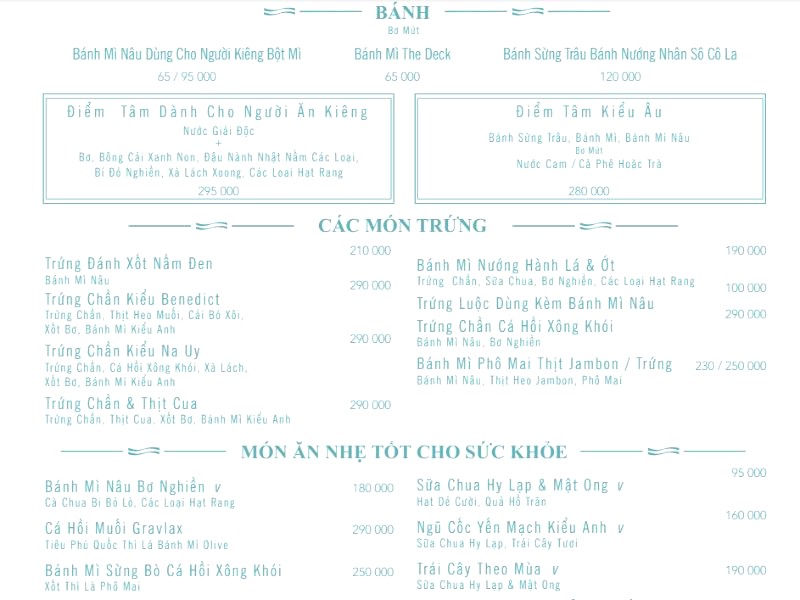 Thực đơn sáng The Deck Saigon: