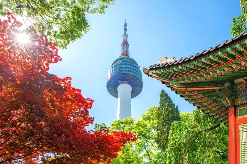 Hoàng hôn hoặc ban đêm là thời điểm lý tưởng để ngắm tháp Namsan, khi thành phố lung linh ánh đèn. (Ảnh: Traveloka)