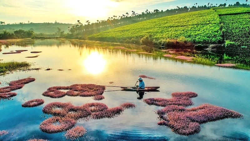 Hồ Tảo Hồng được đặt tên bởi loài tảo hồng quý hiếm sinh sống tại đây.