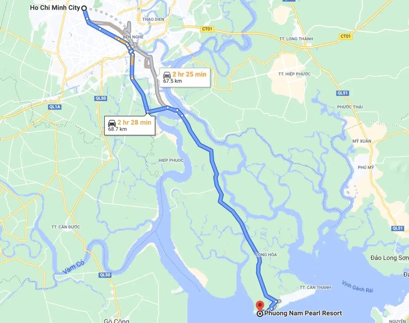 Hướng dẫn di chuyển đến khu du lịch từ trung tâm TP. HCM (Google Maps)