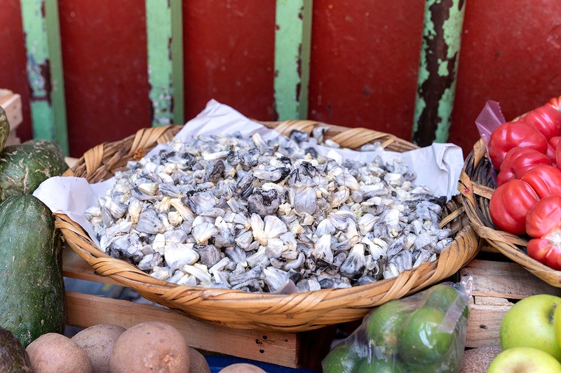 Nấm Huitlacoche, đặc sản Mexico, được bày bán trên các sạp rau. (Ảnh: Fredys Tucán)