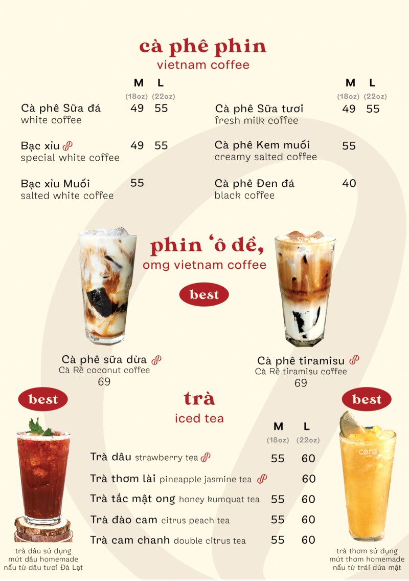 Cà phê phin & trà - Ảnh: Cà Rề cafe