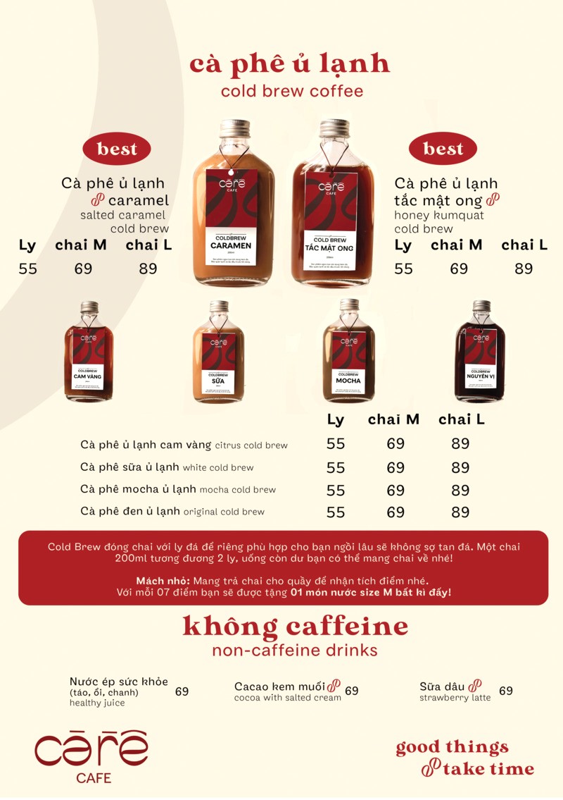 Menu cà phê ủ lạnh - Cà Rề cafe