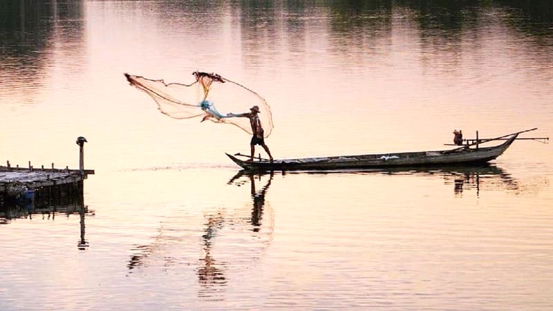 Búng Bình Thiên mùa nước nổi như khoác áo mới, trong veo, nhẹ nhàng. (Ảnh: nucuoimekong)