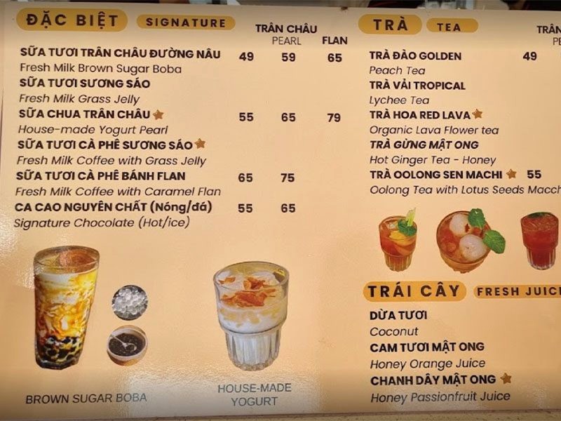 Menu phong phú, giá cả phải chăng. (Ảnh: Fanpage Soho Coffee Mũi Né)